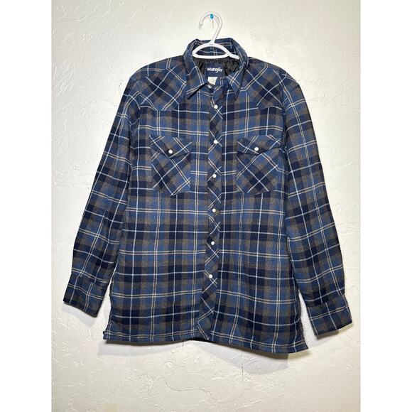 Wrangler plaid pearl snap flannel jacket mens medium chore workwear barn farming - Picture 1 of 8